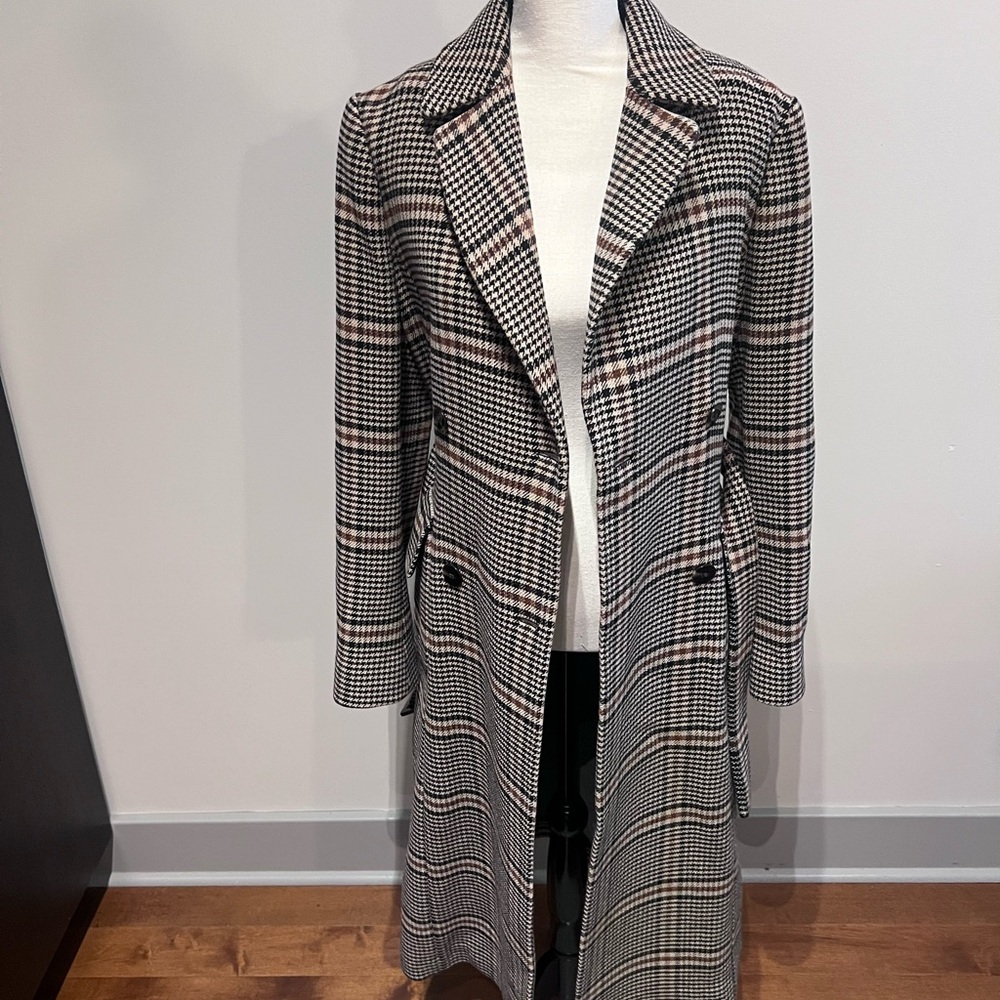 LK Bennett Black and White Plaid Trench Coat